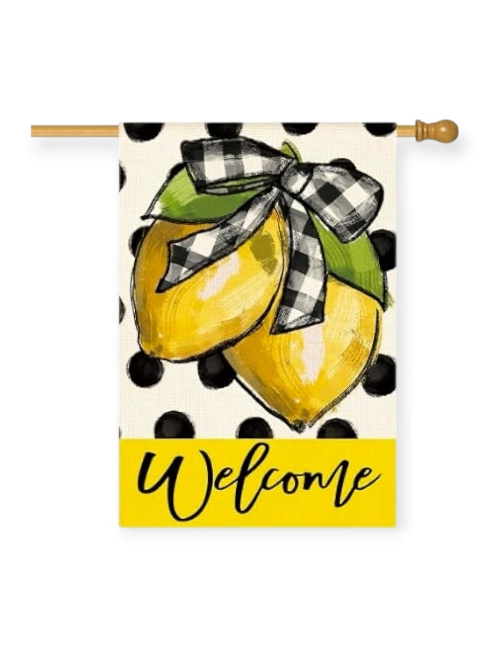 NWT! Welcome Lemon Garden Flag with Black Gingham Bow 28” x 40”